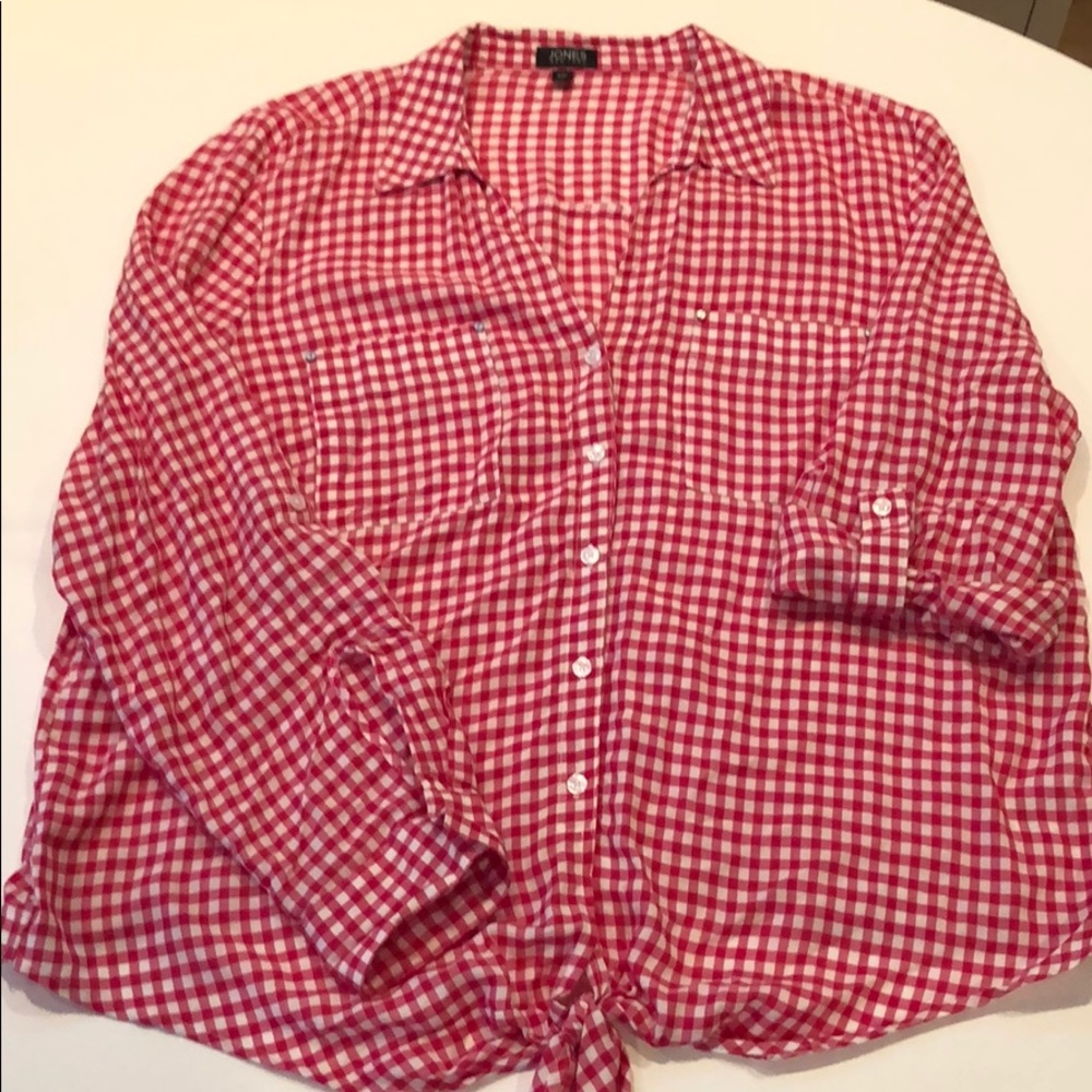 Jones NY Bright Pink Gingham blouse